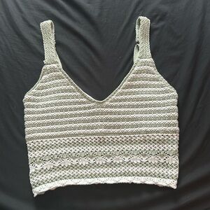 Hollister Sage Green & White Crochet Top